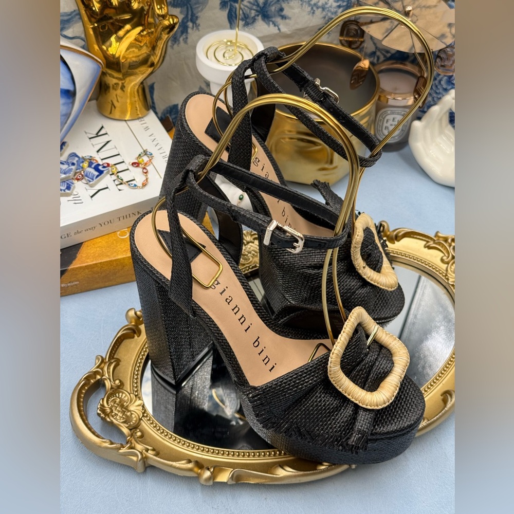 🆕 GIANNI BINI 🧿 NWOB Tobias Raffia Platform Mismatched Buckle Sandals, Sz 7M - Picture 9 of 16